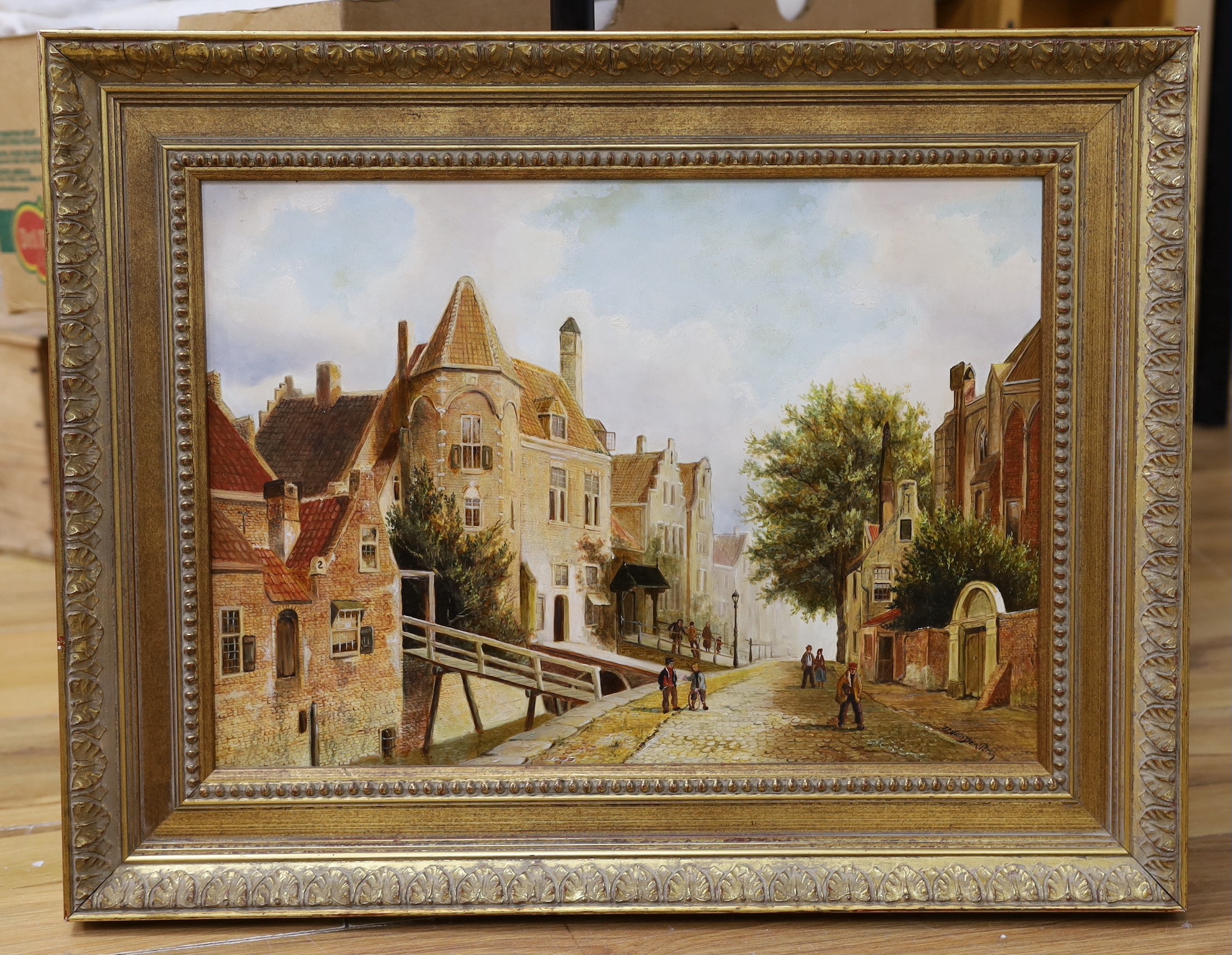 Daniel Van der Putten (1949-), oil on board, Dutch street scene, signed, 31 x 44cm